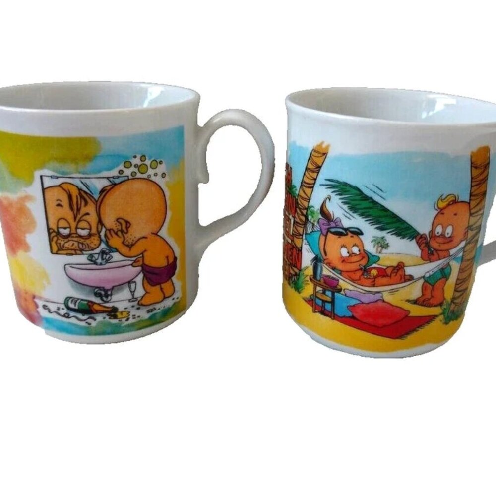Windel Winni Mugs by Bert Elter Lot of 2 German Funny Comic Tea Coffee Cups